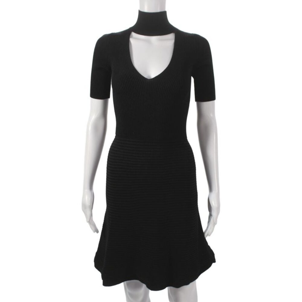 Cushnie Et Ochs Women Fit & Flare Black Knee Mock Neck Dress Size XS